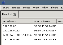 Ettercap Host List