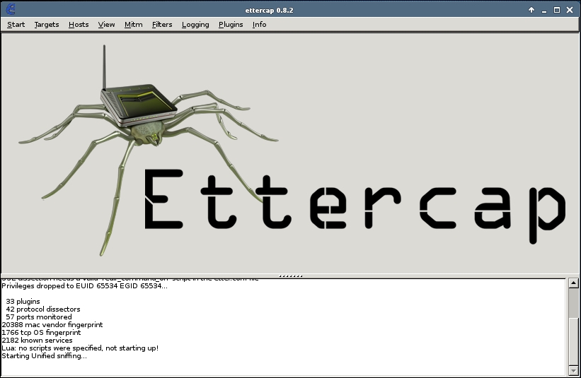 Ettercap Unified Sniffing started